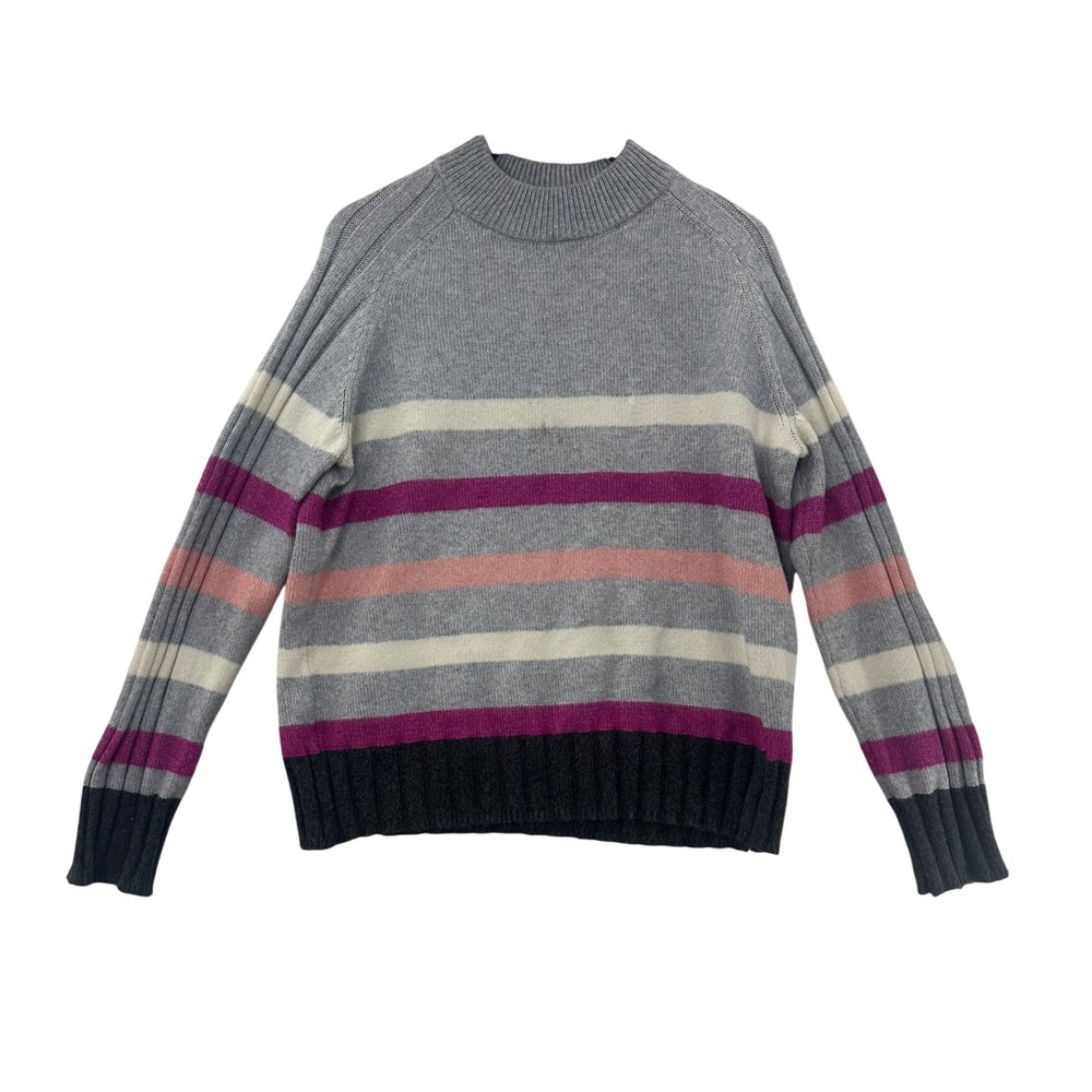 St‎ Johns Bay Womens XL Striped Mock Neck Pullover Sweater Gray Pink
